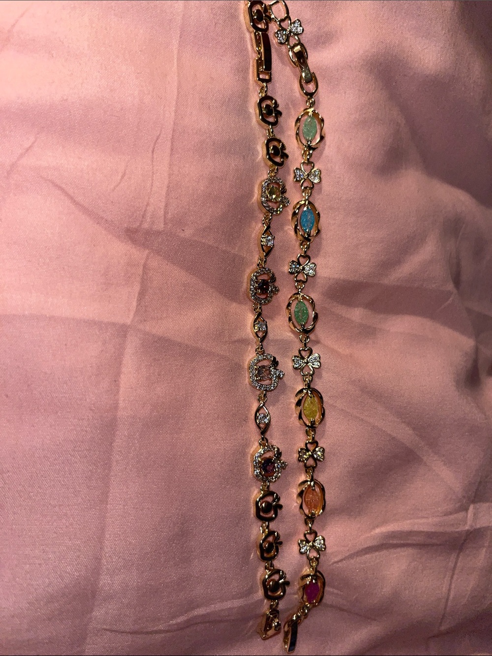 Gold-Tone Multistone Floral Link Bracelet - Colorful Gem Accents